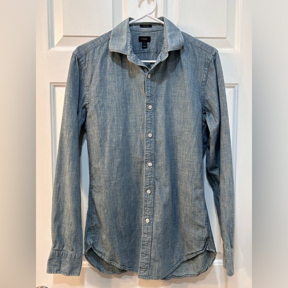 J. Crew Ludlow‎ Button Down Shirt Mens S 100% Cotton Blue Chambray Western Rodeo